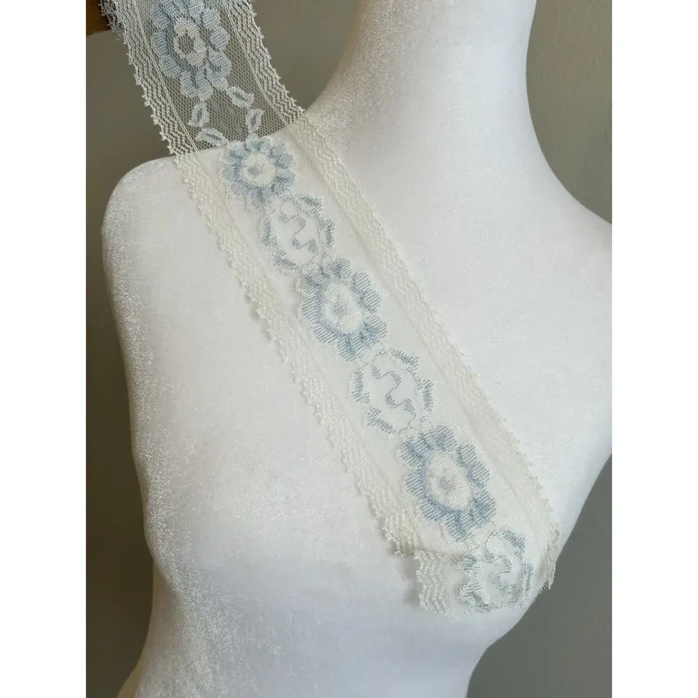 Vintage Blue Beige Lace Floral Trim Edging Crafting Sewing 3” inch 5 yds Yard